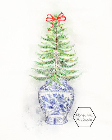 chinoiserie pot tree WEB bow red